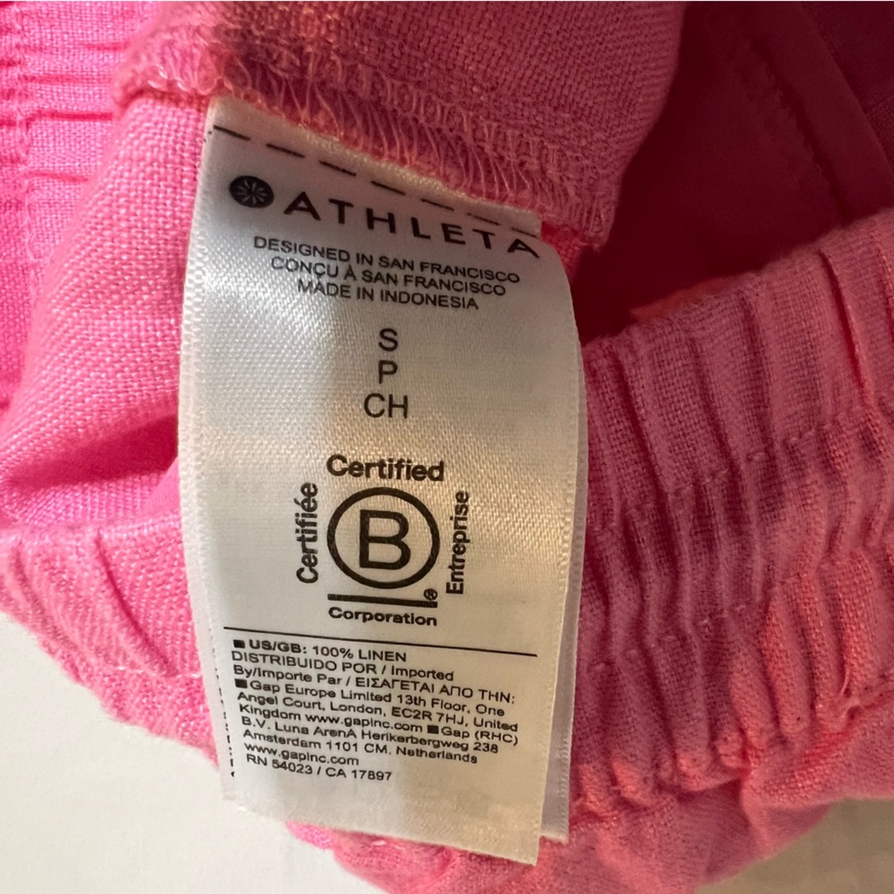Athleta Retreat 100% Linen Wide Leg Pants Pink Side Slit Resortwear Small Petite - Picture 13 of 13